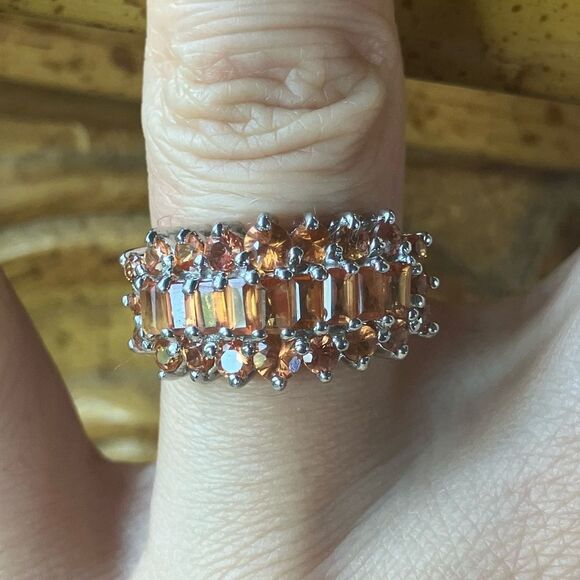 Natural Orange Sapphire Sterling Silver Ring Size 6 - Picture 1 of 9